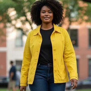 Chico’s Women Bright Yellow Button- Up Front Lightweight Jacket size 3 /XL EUC